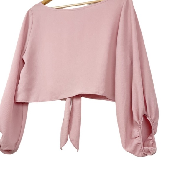 Fashion Nova Long Sleeve Tie Front Pink Crop Top - Picture 10 of 16